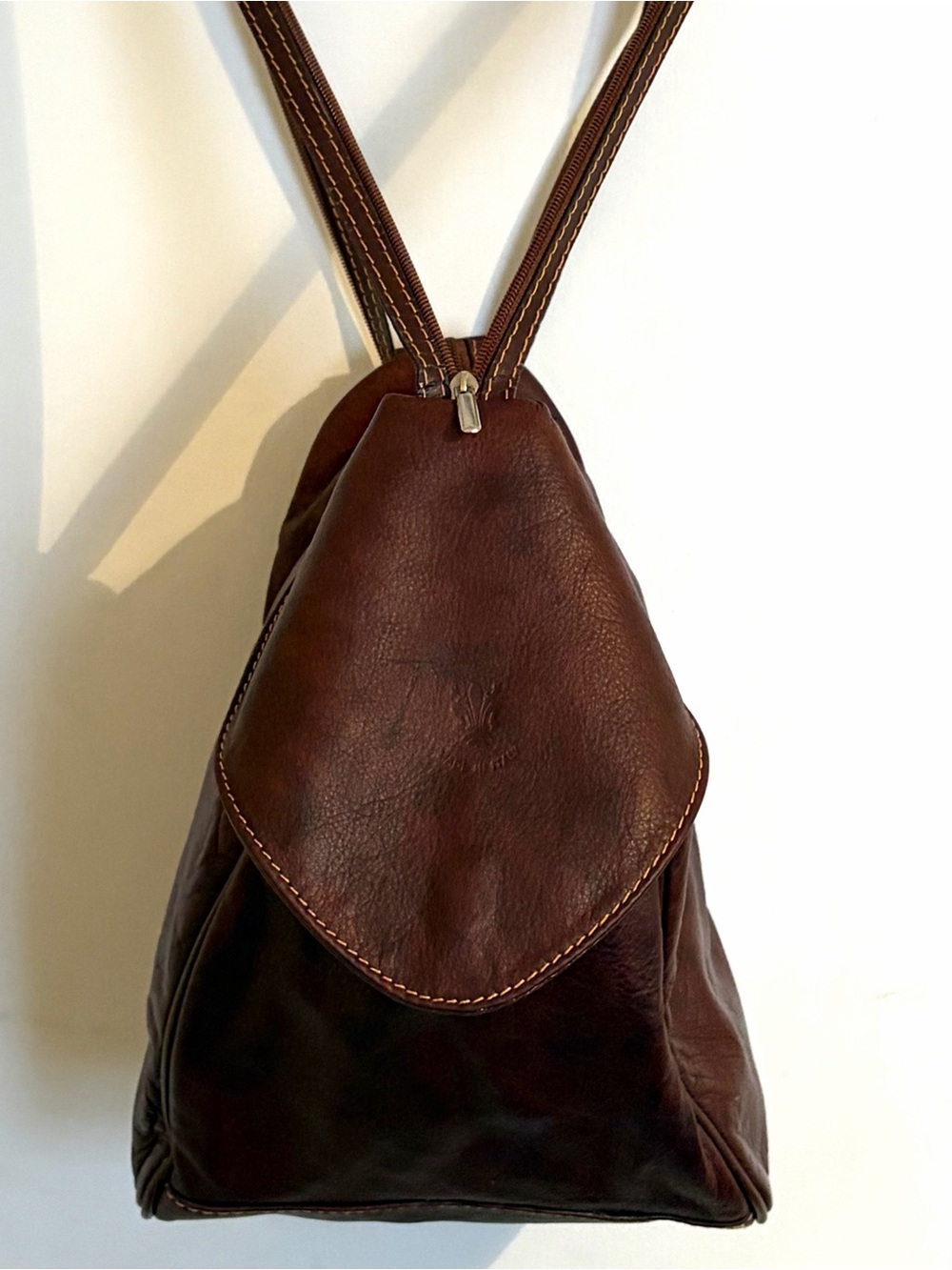 Vintage Italian Vera Pelle Leather Convertible Backpack Shoulder Bag 1999